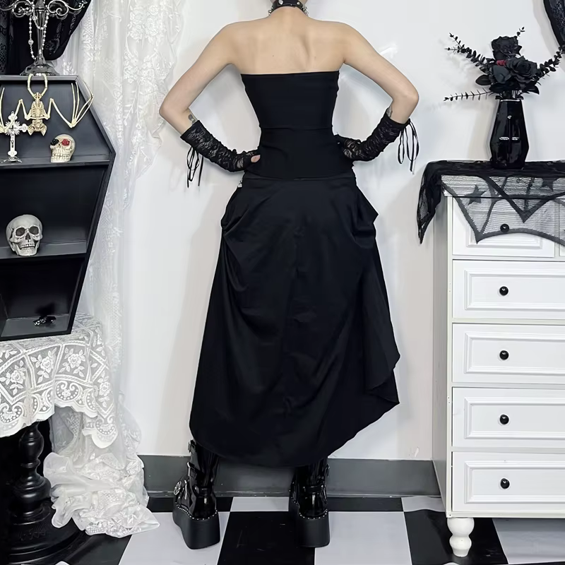 Goth Streetwear jupe gothique femmes Harajuku Emo Alternative Grunge taille haute pansement a-ligne 