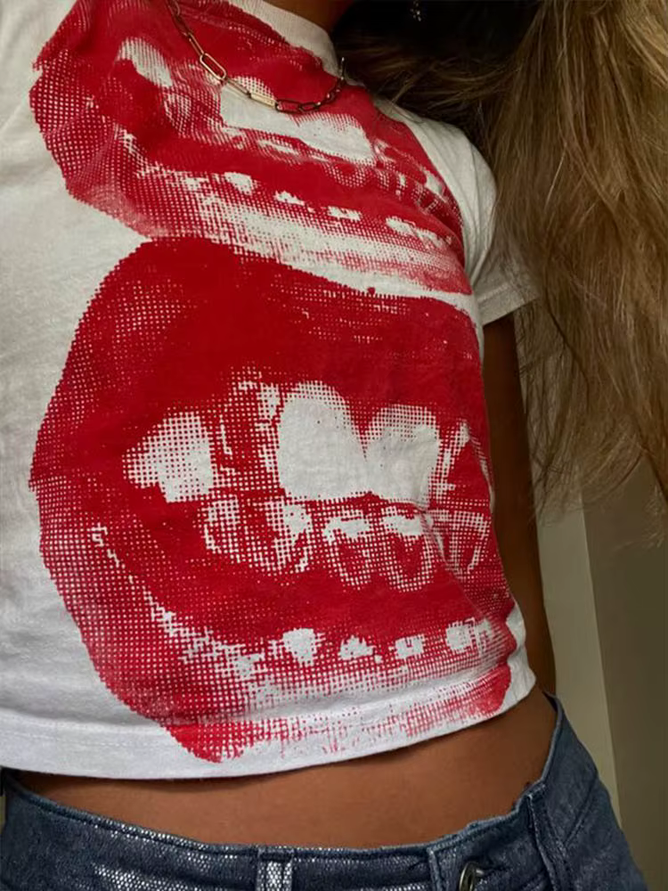 Punk Y2K bébé manches courtes haut gothique rue T-shirt femmes loisirs basique T-shirt femmes 2024 h