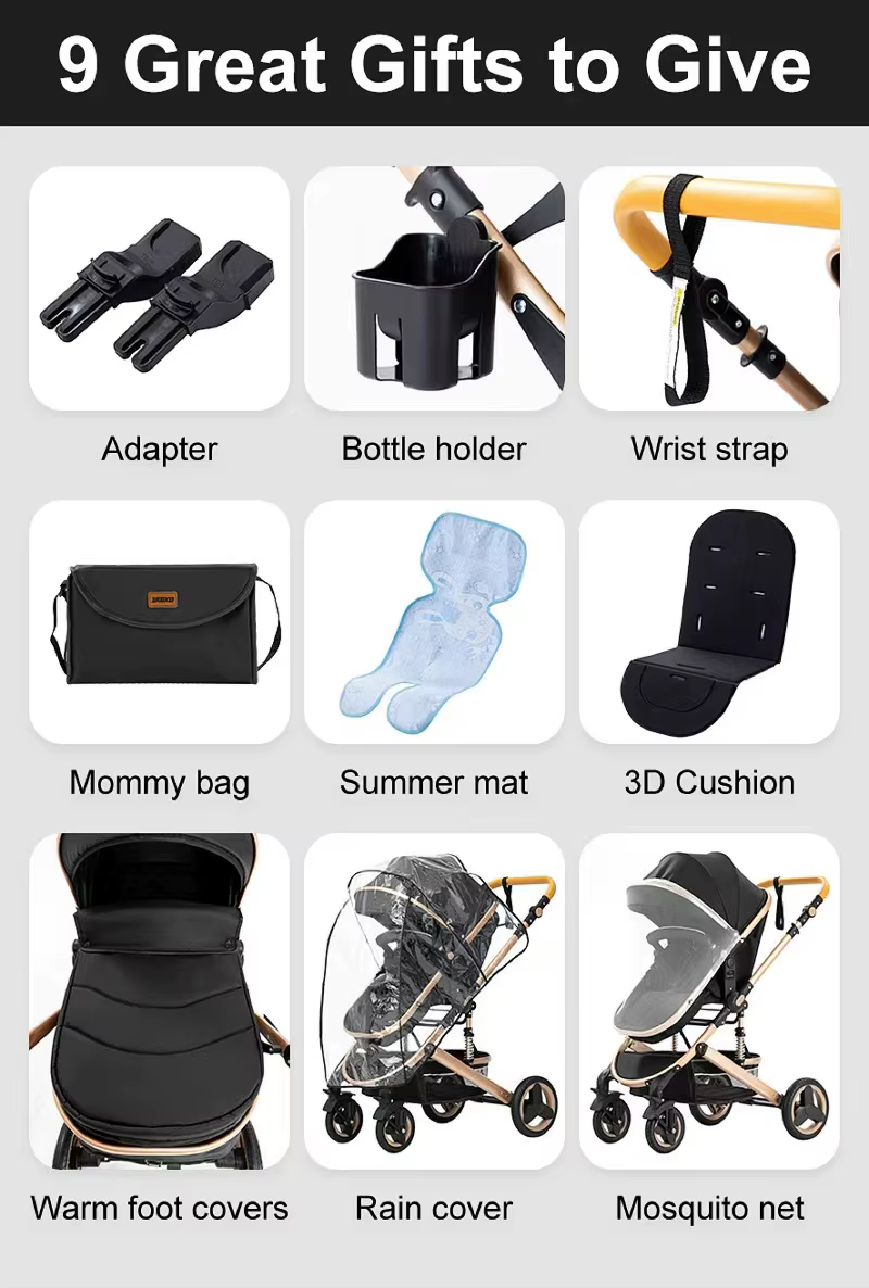 Poussette multifonction 3 en 1 avec panier de couchage et siège auto, poussette compacte pliable, po