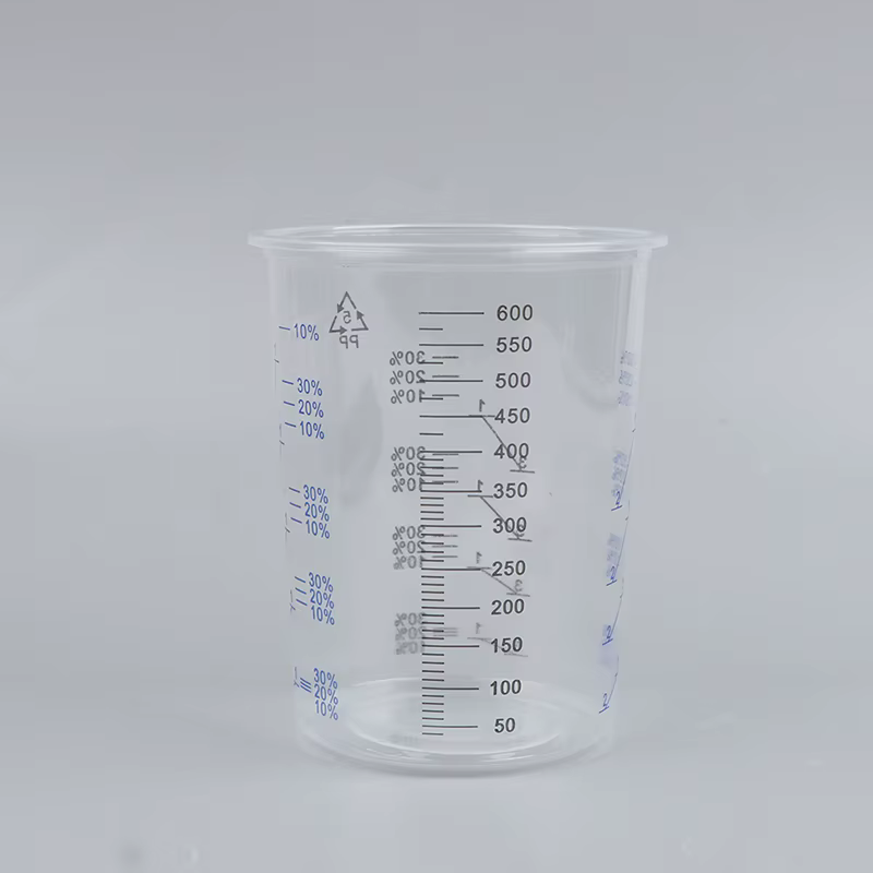 Gobelet transparent calibré Assad pour peinture au poulet, plastique gradué, Ids français, mesure st