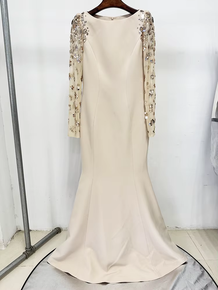 HIGH STREET Nouvelle Collection 2026 Robe Longue de Soirée Designer pour Femme, à Manches Longues, e