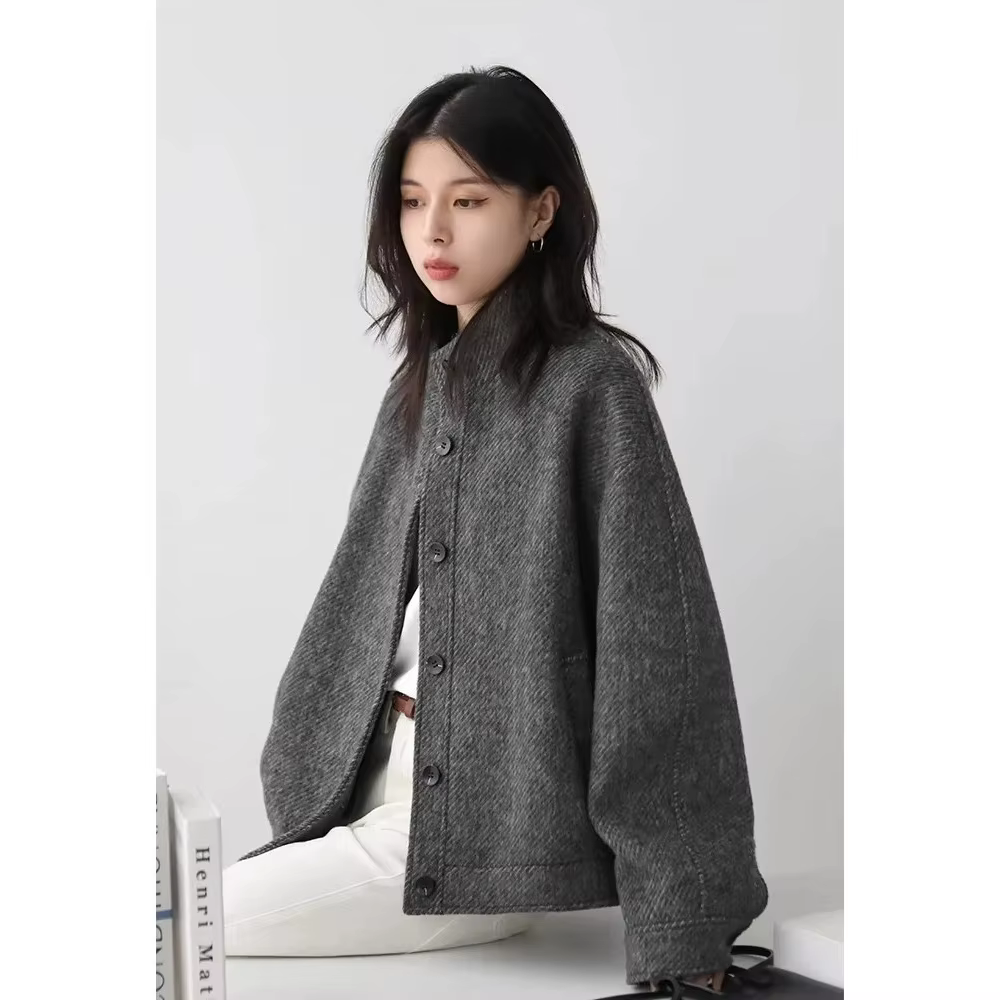 CHIC VEN Manteaux en Laine pour Femmes, Style Vintage Décontracté, Col Montant, Vestes Amples en Lai
