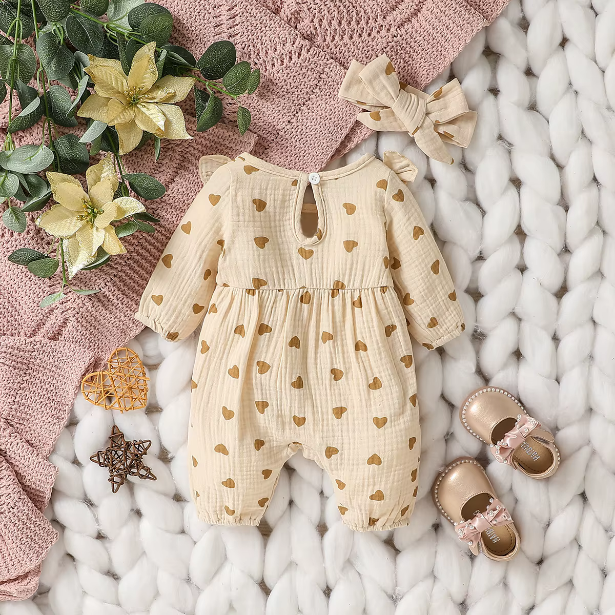 Combinaison à manches longues avec nœud papillon pour bébé fille, combinaison décontractée, amour im