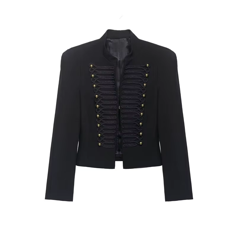 Veste Courte Femme Blazer avec Décoration Tressée et Boutons Dorés Épaulettes – Collection Printemps