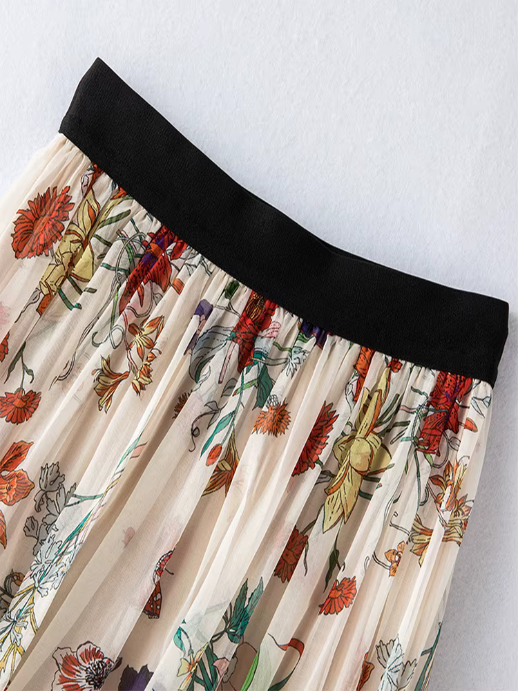 Jupes en soie véritable 100% Birdtree, jupe longue imprimée pour femmes, jupe d'été, jupe fine et mi