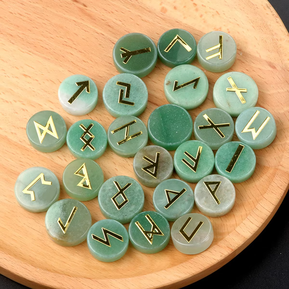Panneaux de Runes en cristal naturel, 25 pièces, pierre ronde, lettres de l'alphabet runique, symbol