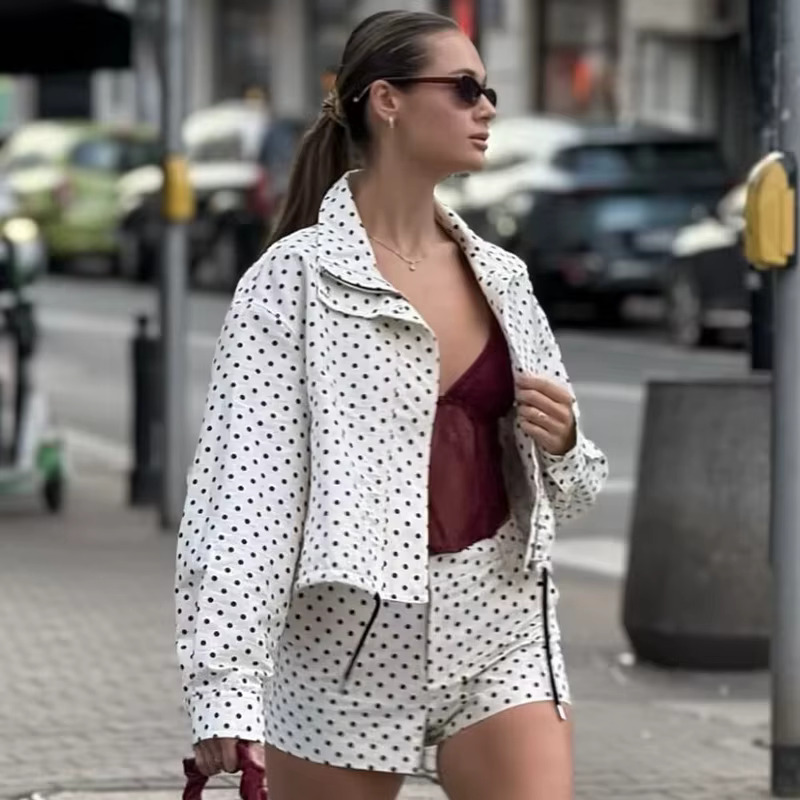HXAO – veste bombardier à pois pour femme, demi-saison, surdimensionnée, manches longues, haut d'ext