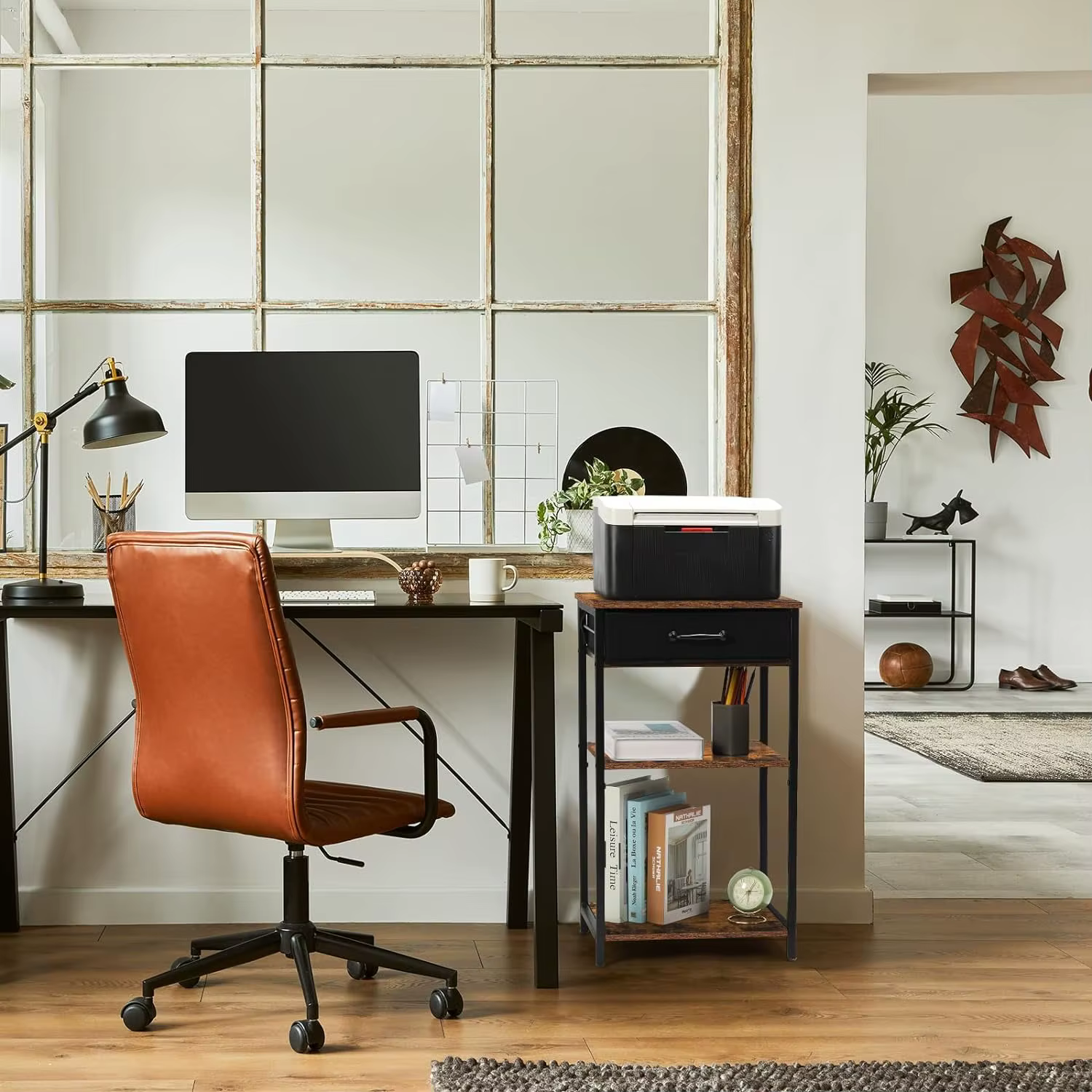 Support d'imprimante T1 blanc avec table de rangement, étagère d'imprimante à 3 niveaux, support d'é