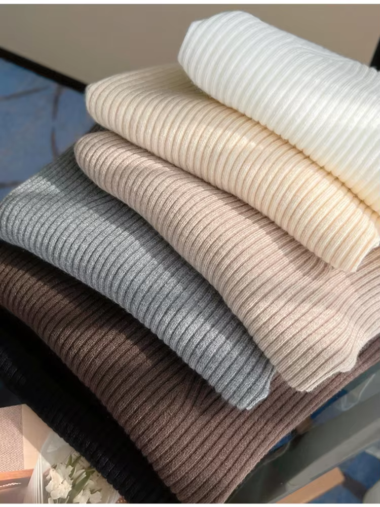 Pull-over chic à col en V basique pour femme, tricoté côtelé, manches longues, coupe ajustée, haute 