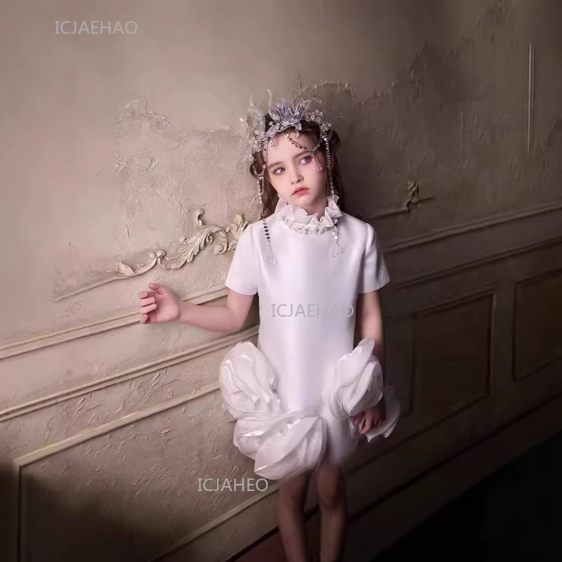 Robe de soirée blanche pour enfants, filles, princesse, pour récital de piano, robe de cérémonie, te
