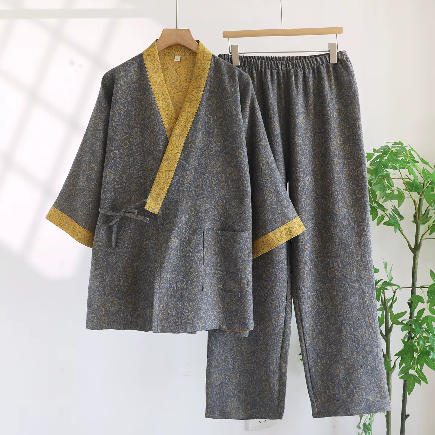 Ensemble pyjama Kimono de Style japonais pour hommes, vêtements de nuit en coton, ample et décontrac