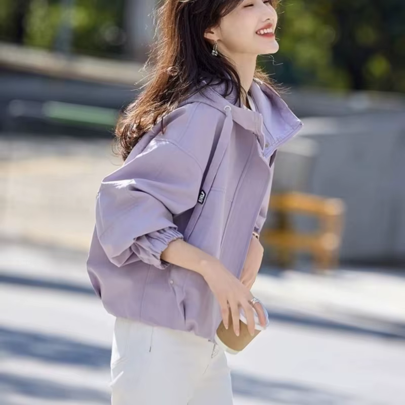 Nouvelle Veste Courte à Capuche Ample pour Femme, Style Rétro, Couleur Unie, Manches Longues, Idéale