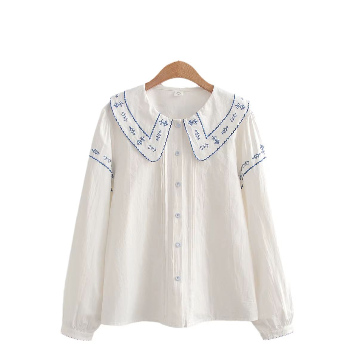 Chemises brodées de fleurs en coton pour femmes, hauts à col à revers, manches longues, chemisiers a
