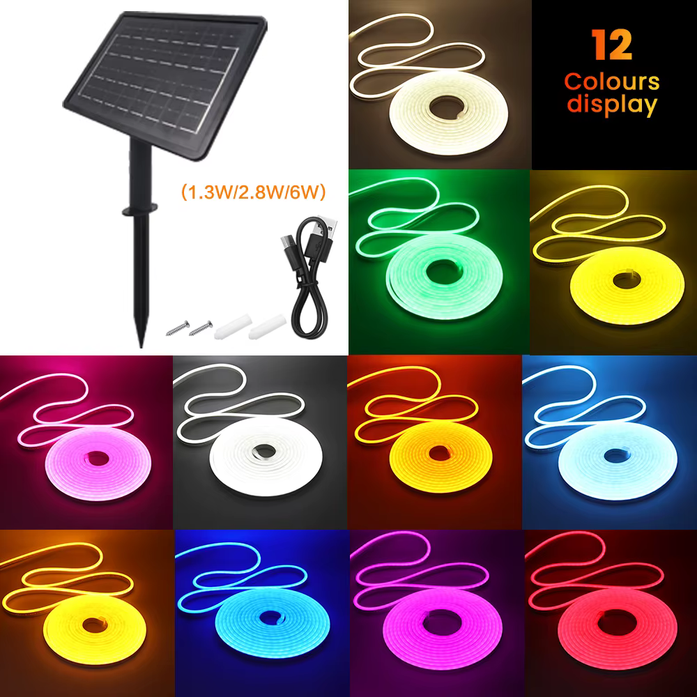 DC24V Solaire LED Néon Bande Lumineuse Étanche Blanc Chaud Bleu Rouge Rose 6x12mm 2835 120LED s/m Fl