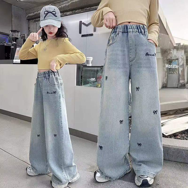 Pantalon en coton doux pour filles, style coréen été 2026, jean ample décontracté à jambes larges po