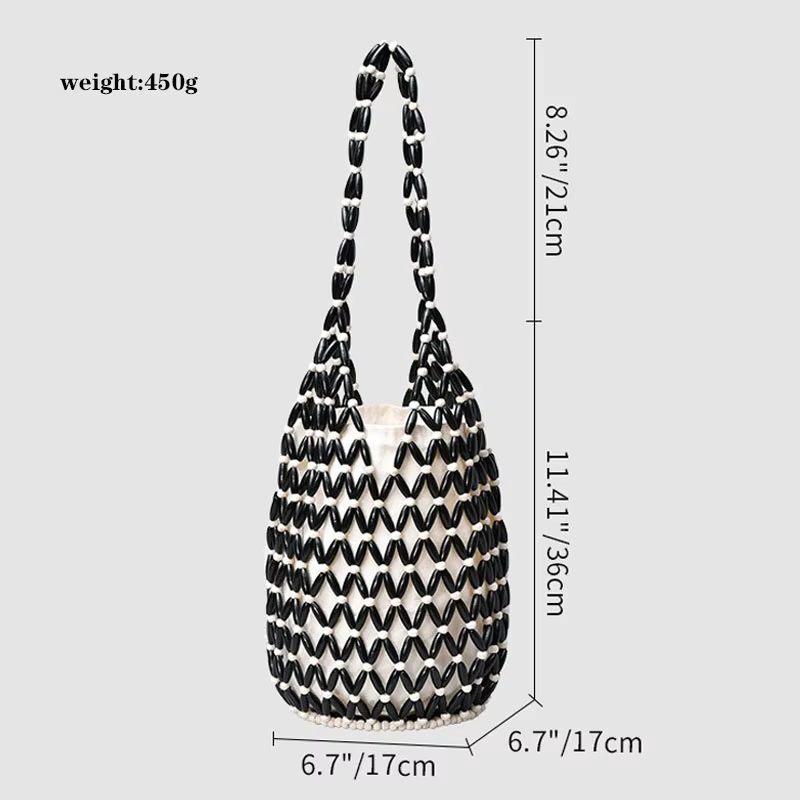 Sac à main tissé pour femmes, sac à perles en bois ajouré, sac seau à bandoulière, sac à main de pla