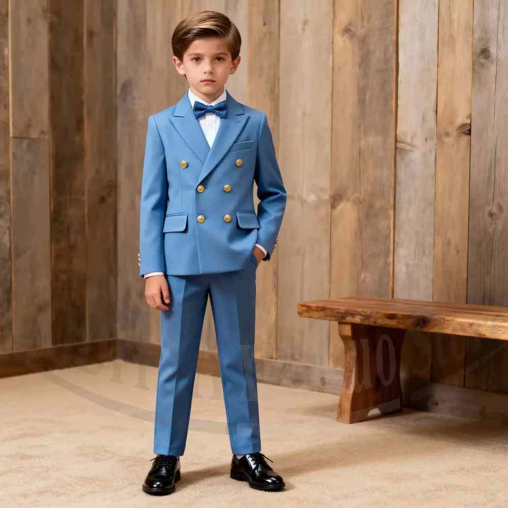 Costume Chic pour Garçons, Ensemble 2 Pièces Élégant à Double Boutonnage et Revers Pointus, Idéal po