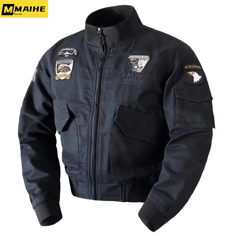 Vestes bombardier rétro pour hommes, automne printemps, vestes Cargo brodées pour pilote d'avion, ma