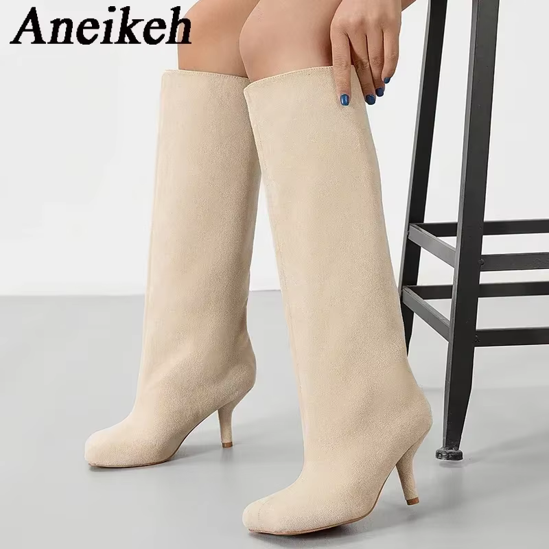 Aneikeh-Bottes Hautes au Genou pour Femme, Style de Rue, Mode, Carré, Parker, Punk, Talons Bas, Minc