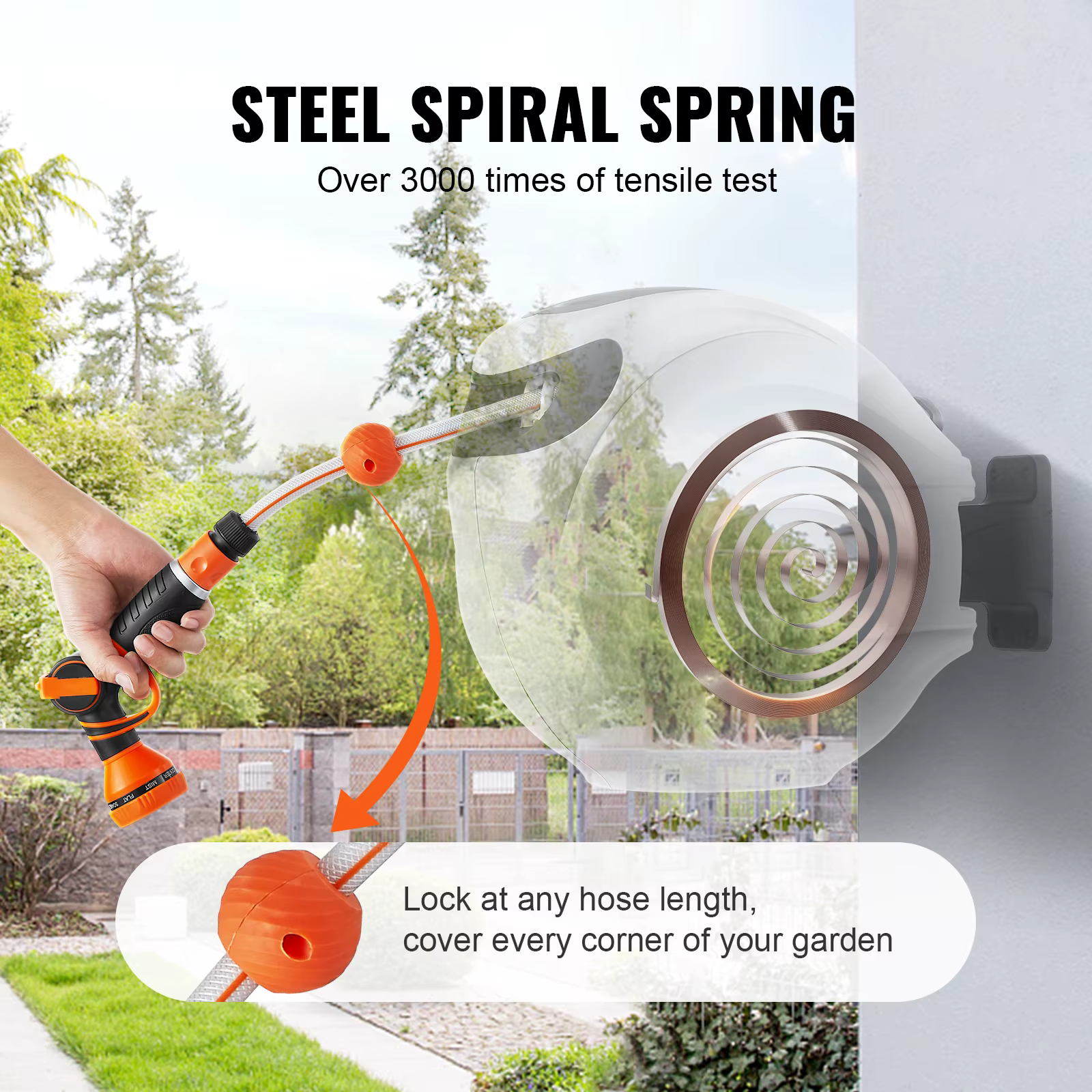SucceBuy Enrouleur de tuyau rétractable 1/2 pouces 180 ° Enrouleur de tuyau d'eau de jardin mural