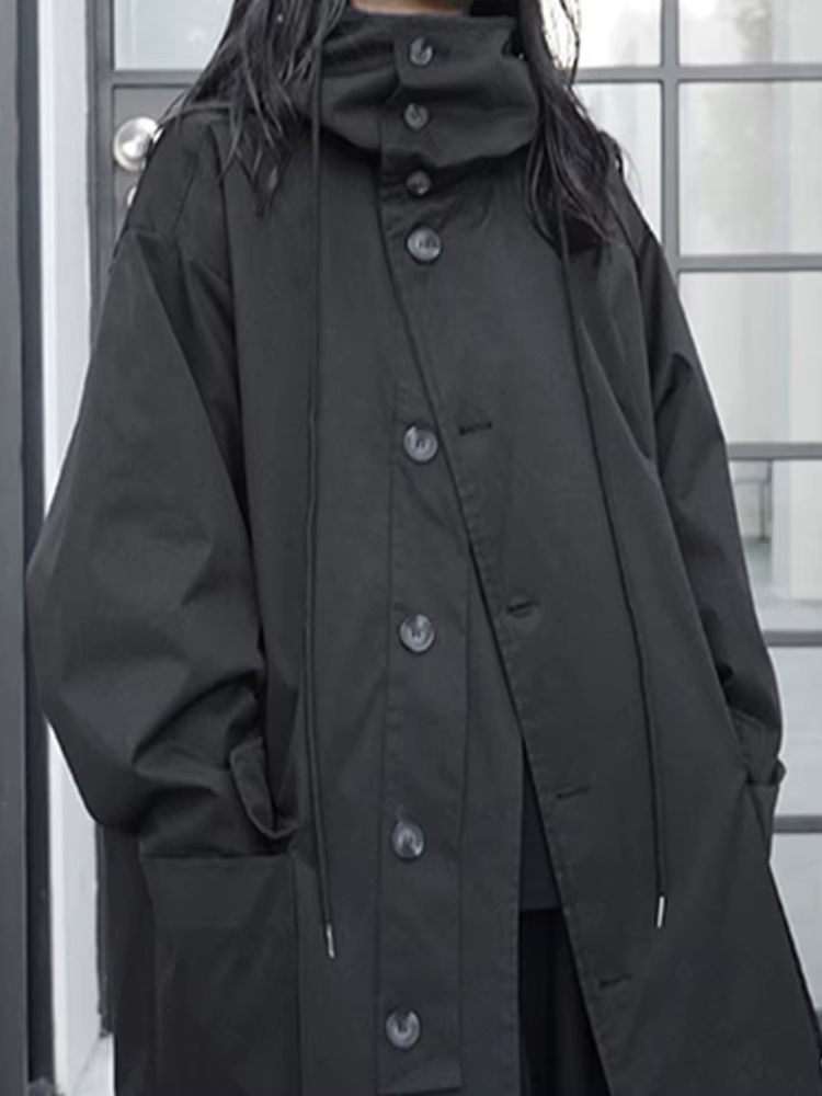 Lautaro-Manteau Long Respirant Noir avec Capuche pour Femme, Vêtements de Créateur de Luxe, Dark Aca