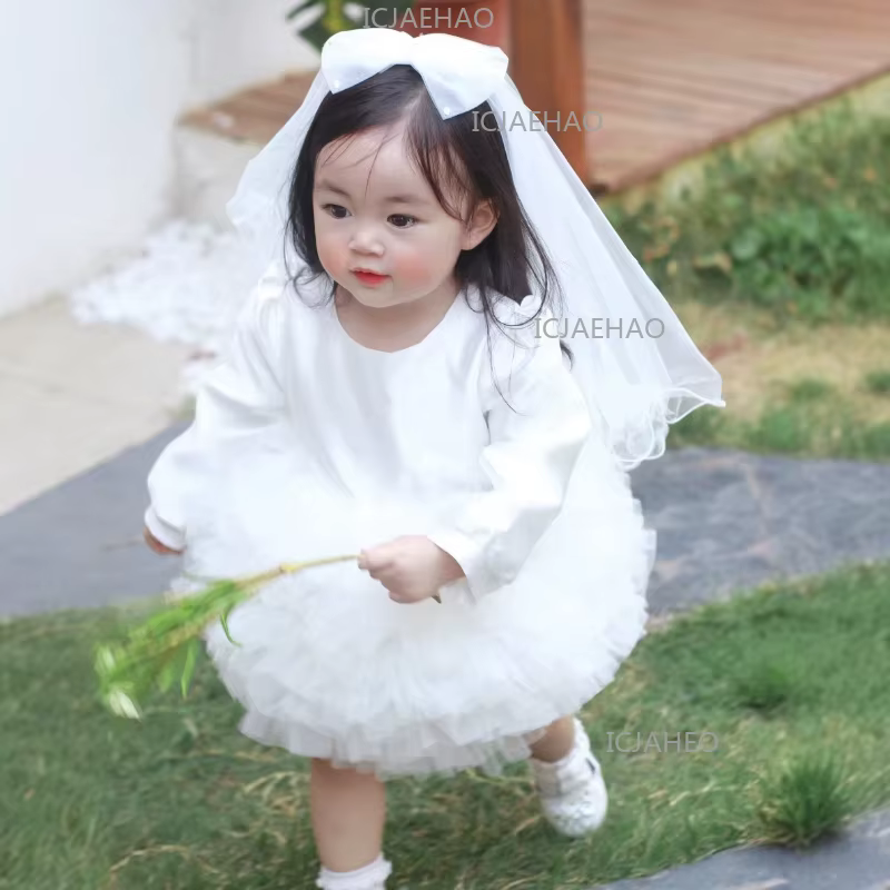 Robe de mariée blanche pour enfants 2026, tenue de cérémonie pour enfant, robe de demoiselle d'honne