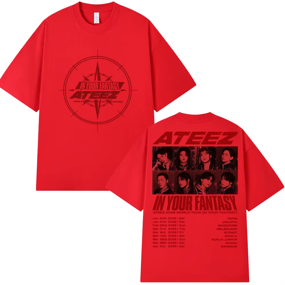 T-shirt Ateez 2026 World Tour in Your Fantasy pour Hommes et Femmes, Vêtement Décontracté en Coton,
