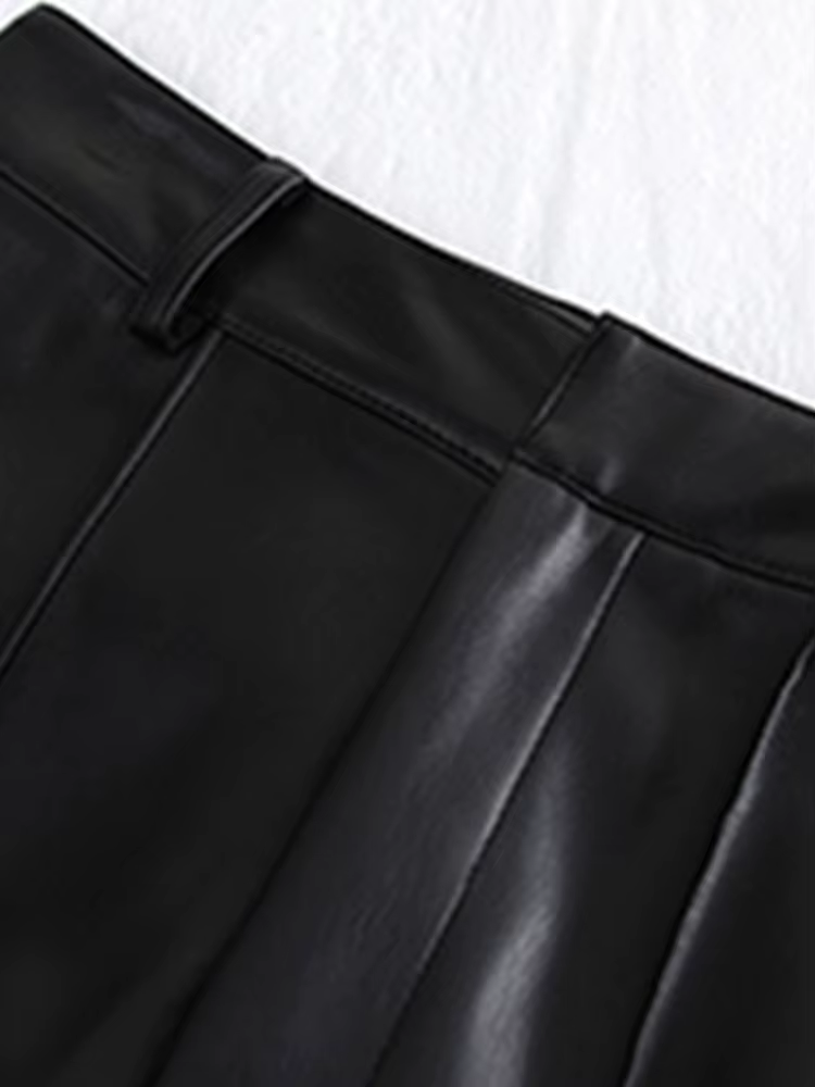 Lautaro – pantalon Long en cuir Pu souple pour femme, noir, avec fermeture éclair, taille haute, déc