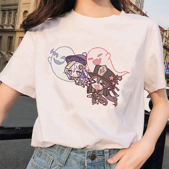 T-shirt à manches courtes pour femmes, 100% coton, Hu Tao Morax Zhongmovies Tartaglia Paimon, Genshi