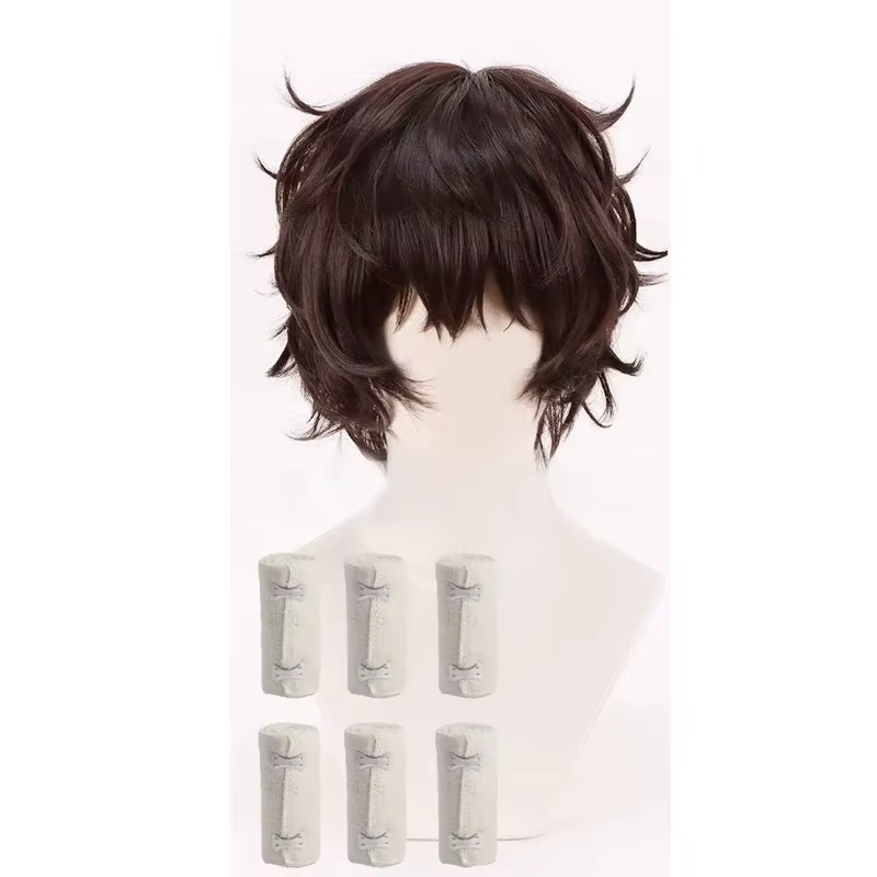 Anime Dazai Osamu perruque Cosplay brun foncé court bouclés Dazai Osamu Cosplay perruque résistant à