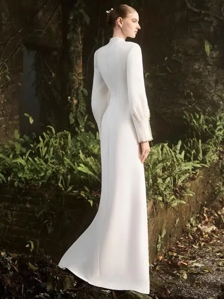 HIGH STREET Nouveauté 2026 Robe longue maxi de créateur pour femme, ornée de diamants et de perles,