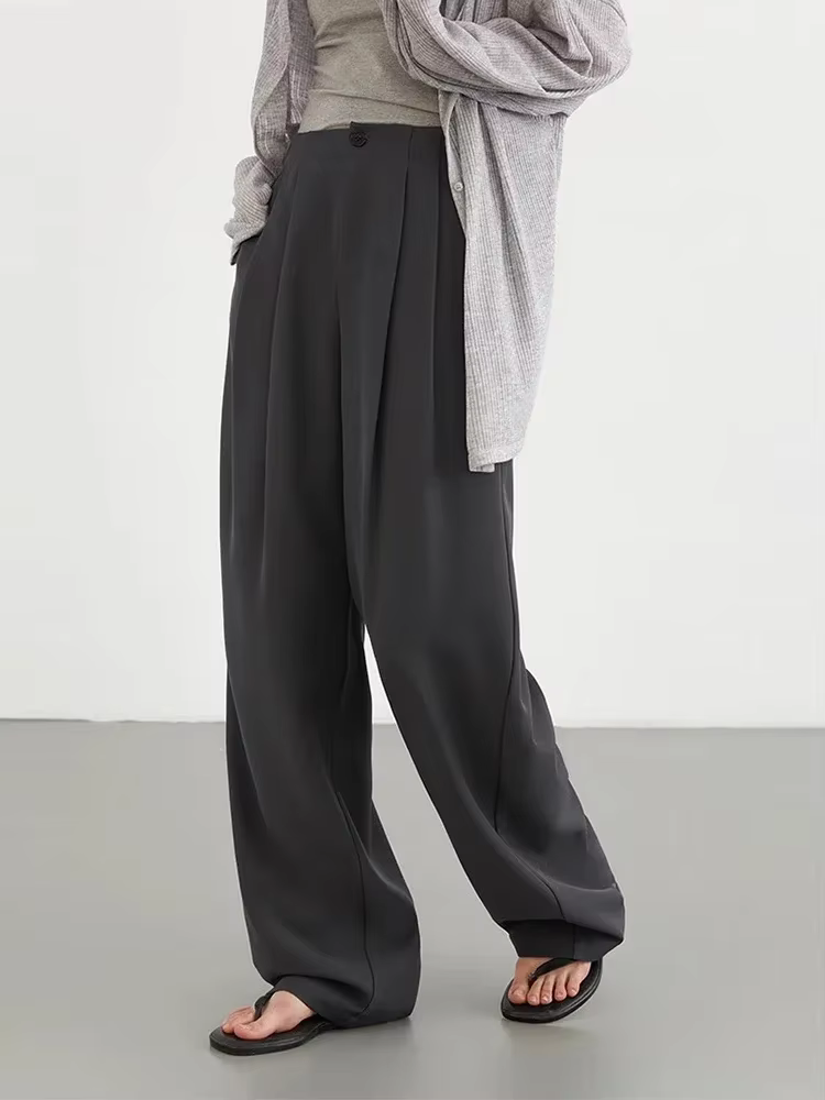 CHIC VEN femmes pantalons nouveau décontracté taille haute femme pantalon plissé tombant jambe large
