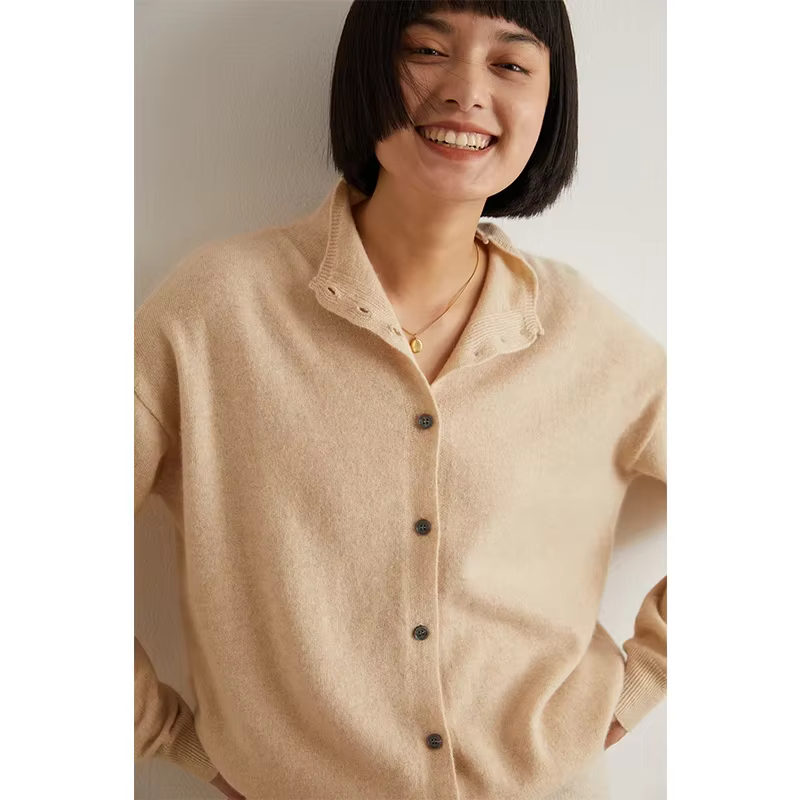 Cardigan en laine pour femmes, coupe cintrée, col Semi-haut, couleur unie, manches longues, pull tri