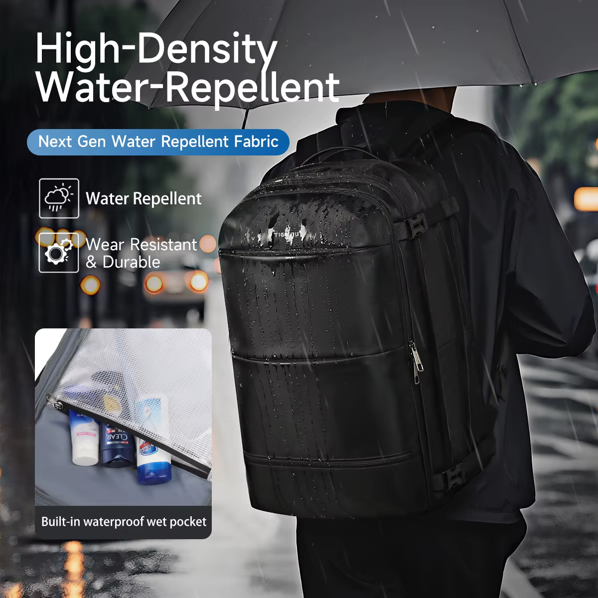 Sac à dos de compression sous vide Tigernu pour hommes, sac à dos de voyage extensible avec port USB