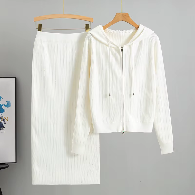 Cardigan tricoté pour femmes, taille haute, jupe enveloppée dans les fesses, costumes 2 pièces, ense