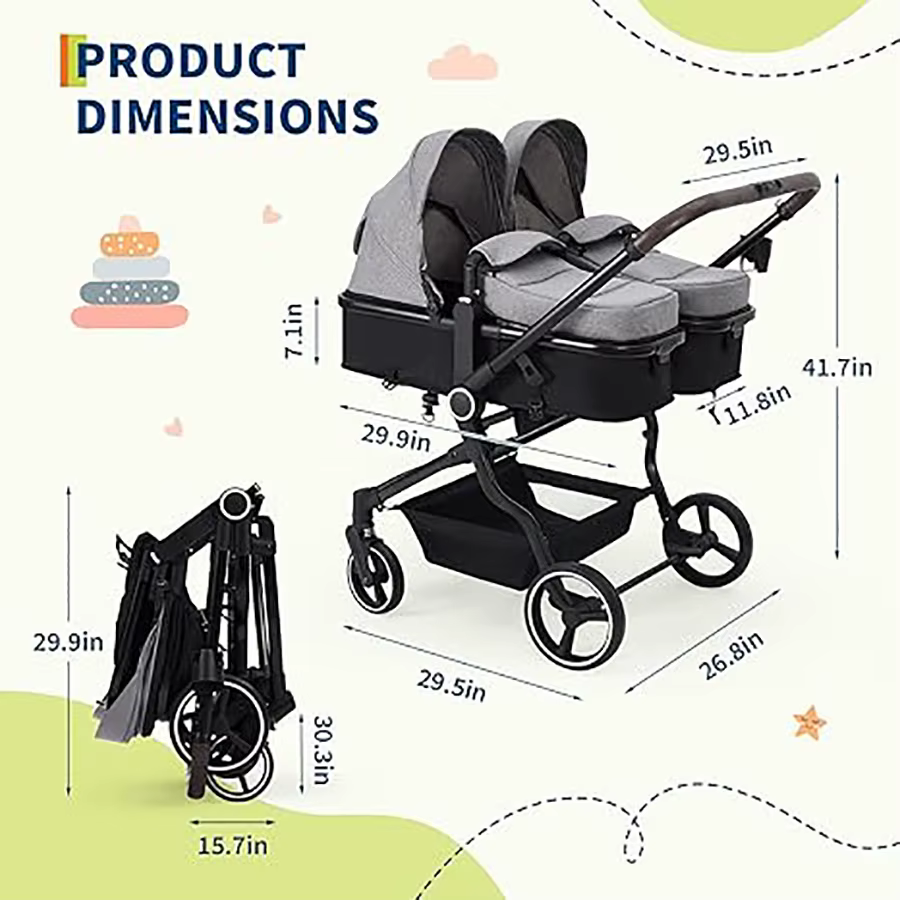 Poussette double pour nouveau-né et tout-petit, poussettes Tandem avec pli compact léger, cancline r
