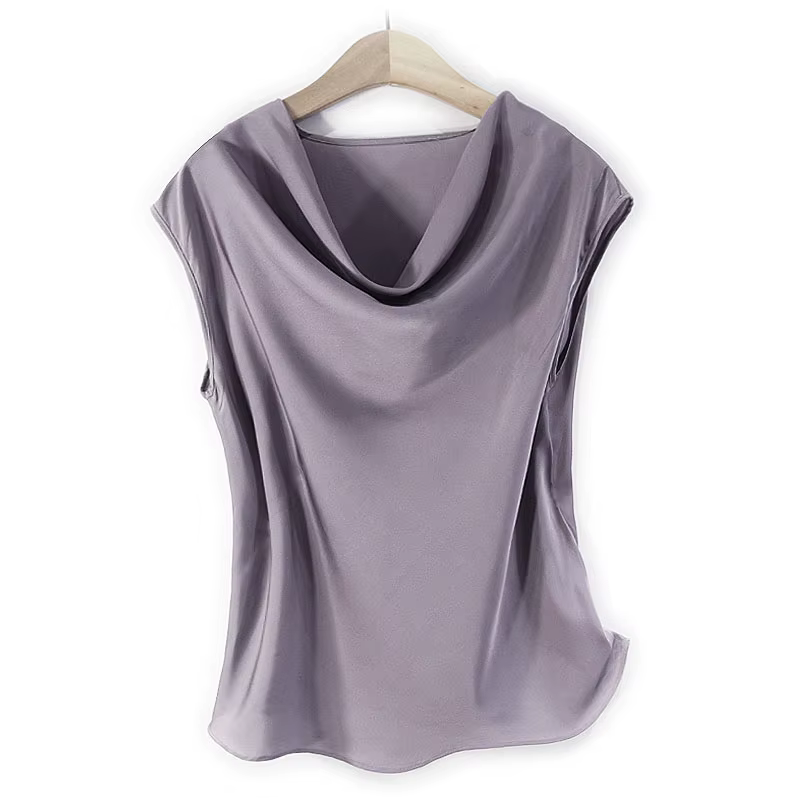 Gilet en soie pour femmes, col pivotant de tempérament de luxe léger, haut en soie de mûrier, à la m