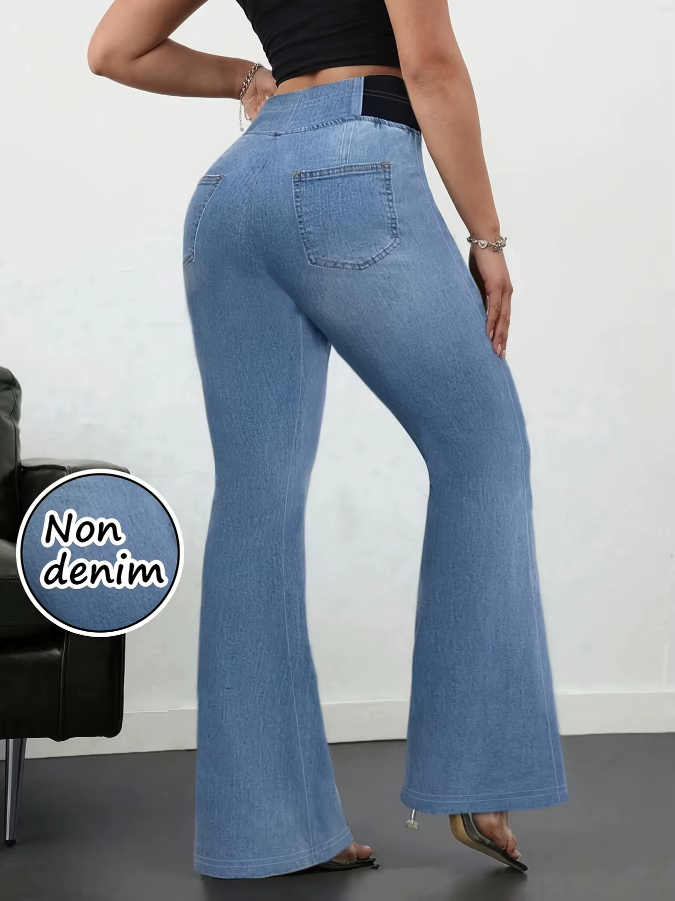 Jean évasé taille haute non en denim pour femme, leggings très extensibles, pantalon décontracté eff