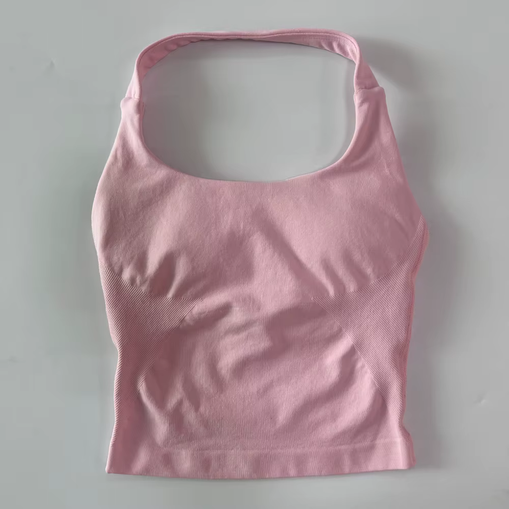 Sans Logo sans couture haut à licou dos nu palangre à bretelles rembourré haut de sport femmes souti