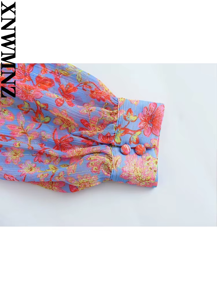 XNWMNZ-Chemise à Imprimé Floral pour Femme, Chemisier Chic à la Mode, Col en V, Manches sulf, Volant