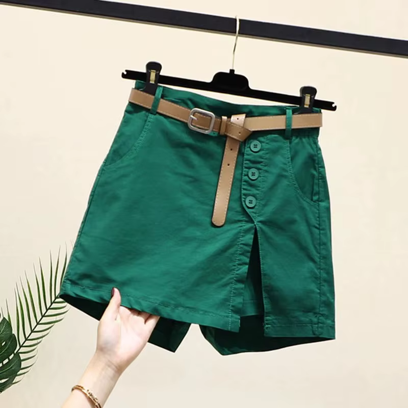 Short Chic pour femmes, ceinture coréenne, boutons solides, fente latérale, ligne a, jupes à la mode