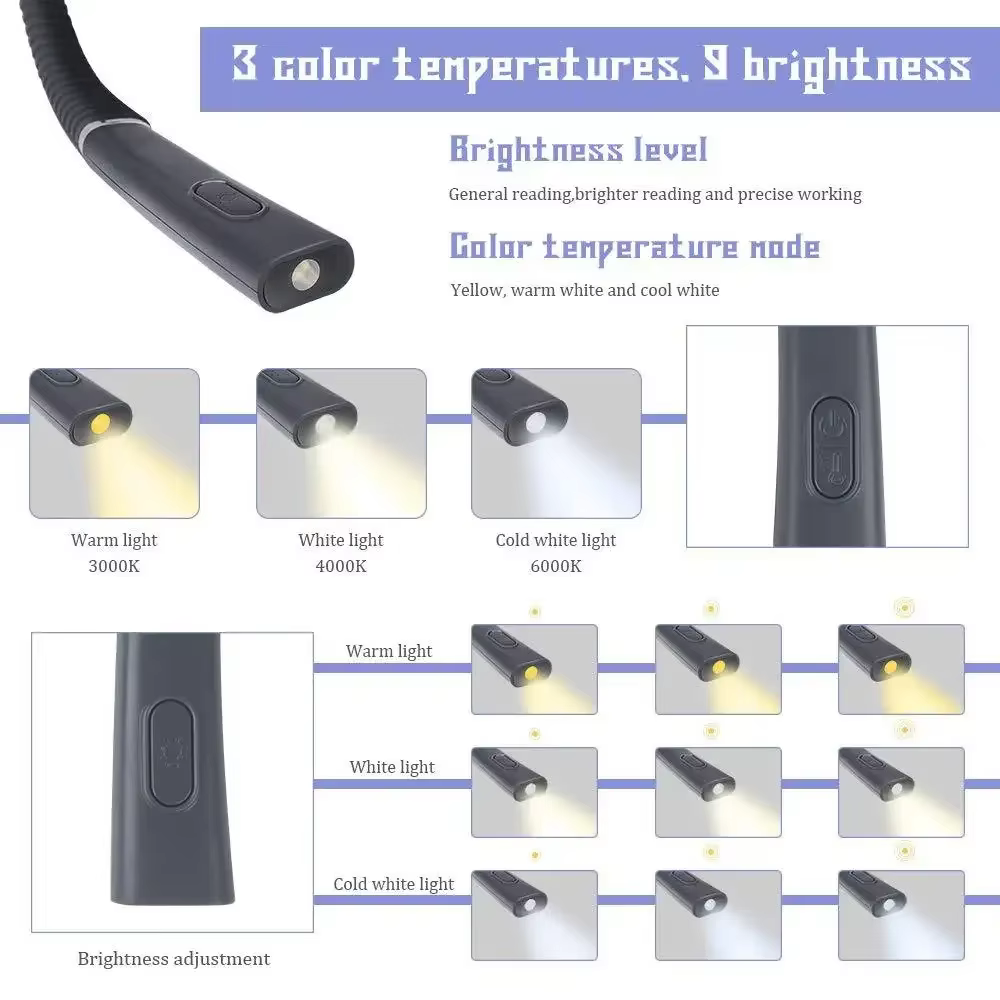 Lampe de lecture au cou nouveauté lumières de cou flexibles lampe de livre mains libres lampe de lec
