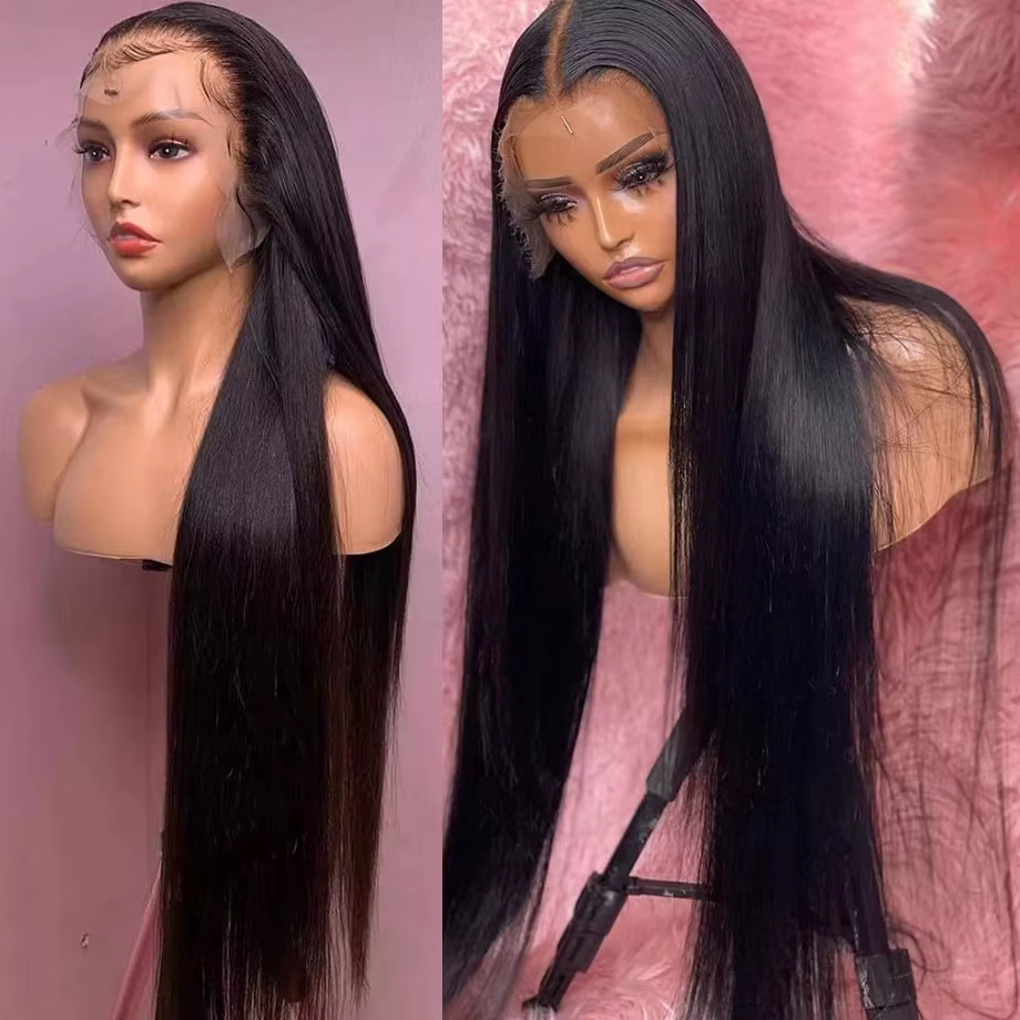 40 42 pouces droite dentelle avant perruques cheveux humains 360 pleine dentelle perruques pour les