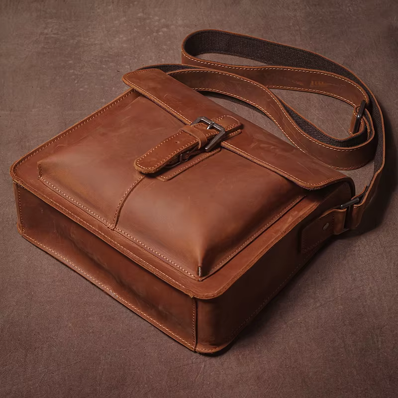 GURO marque de luxe en cuir véritable sac à bandoulière hommes Crazy Horse peau de vache sac de mess