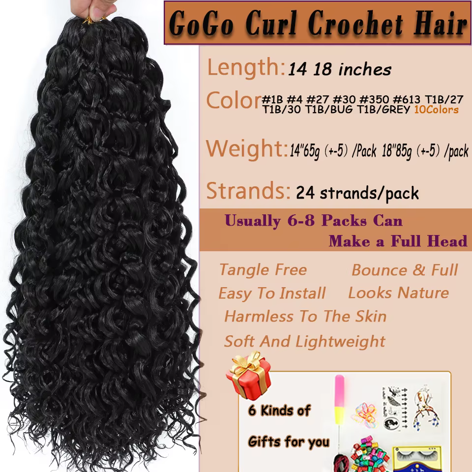 1-8 paquets de tresses au Crochet 14 18 pouces Gogo Curl Extensions de cheveux bouclés vague d'océan