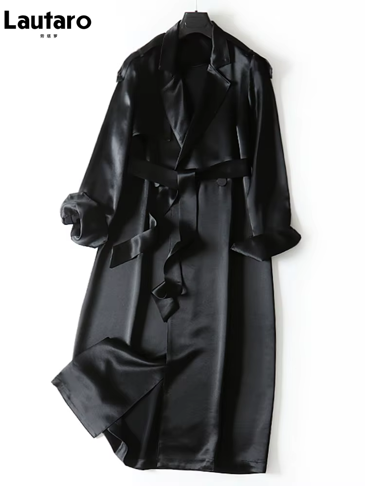 Lautaro-Manteau Long en Satin et Acétate pour Femme, Doux, Luxe, Élégant, Flowy, Chic, Haute Qualité
