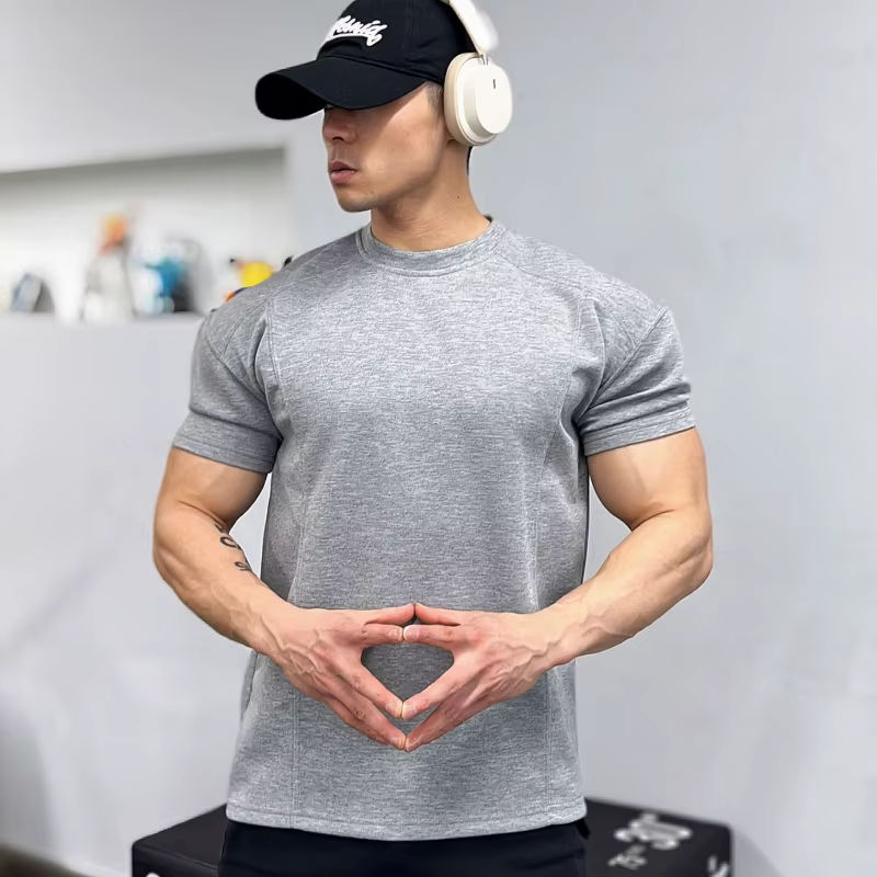 Haute qualité automne hommes à manches longues T-shirt mode sport col rond fitness course maille res