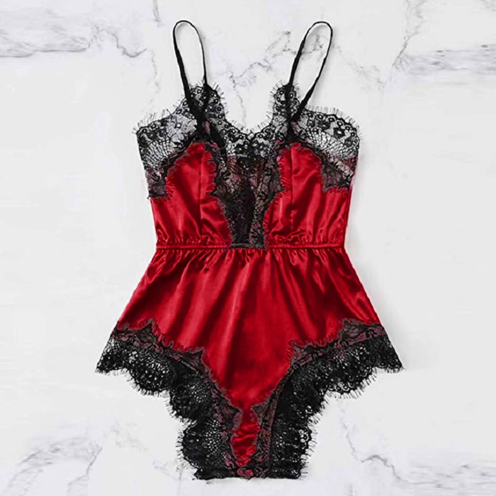 Body Sexy en dentelle pour femmes, vêtements de maison, dentelle noire, taches roses, bretelles, sho