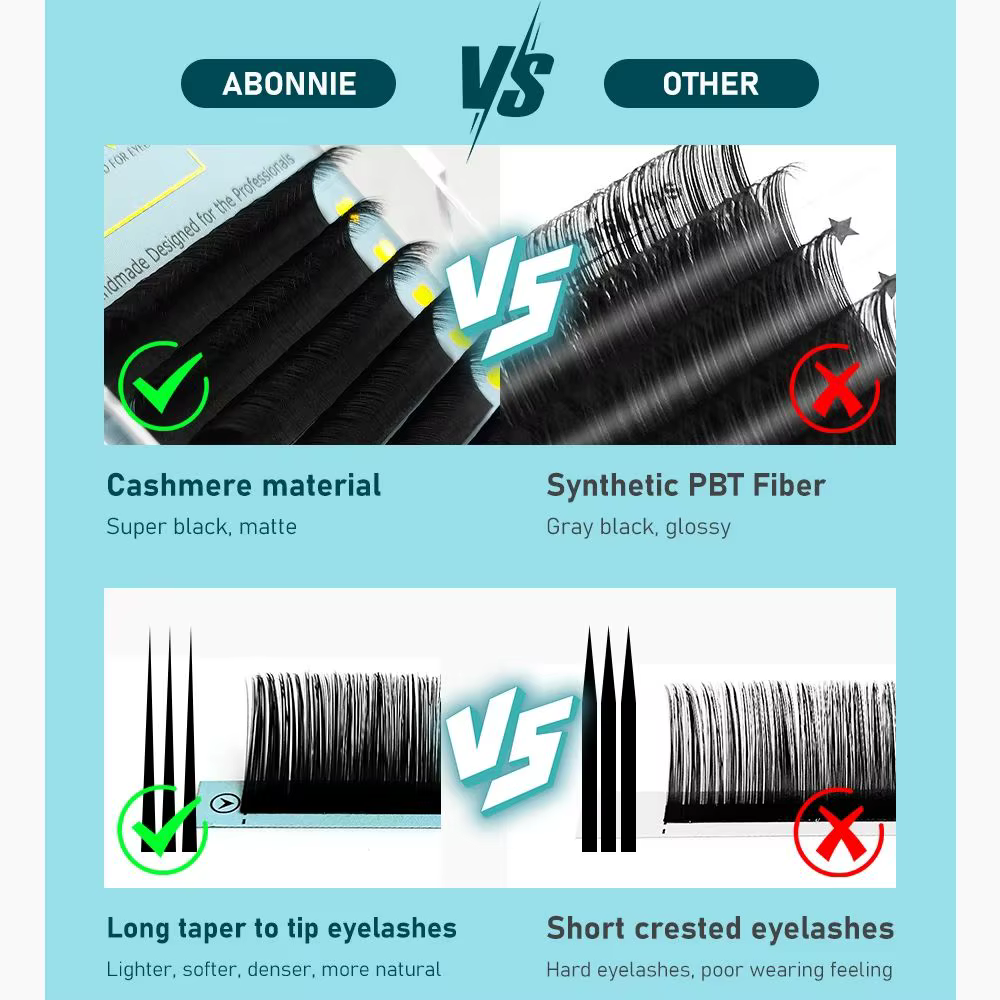 Abonnie cachemire classique Extensions de cils individuels Ultra mat noir cils moelleux Cilia toutes
