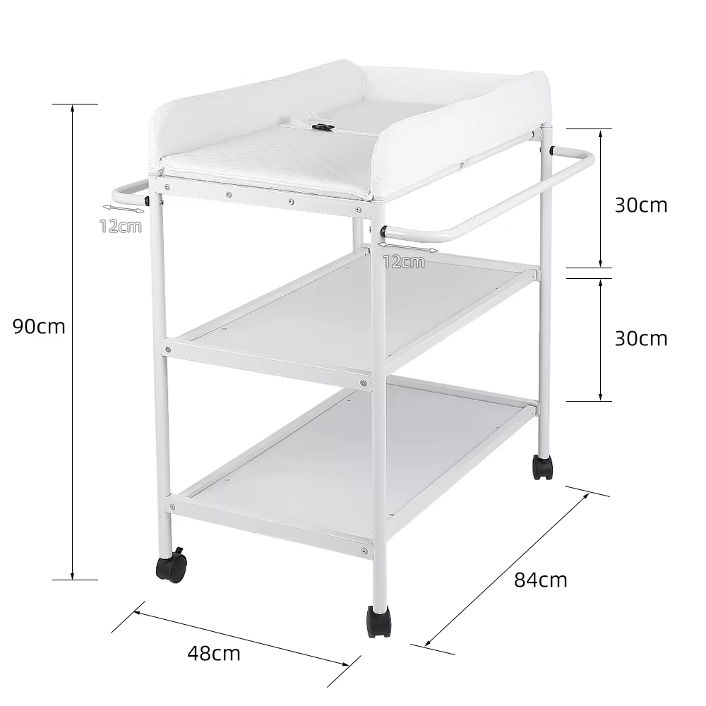 Étagère à Langer Largeur: 48 cm Table à Langer 4 Roulettes de Blocage Commode à Langer pour Bébé ave